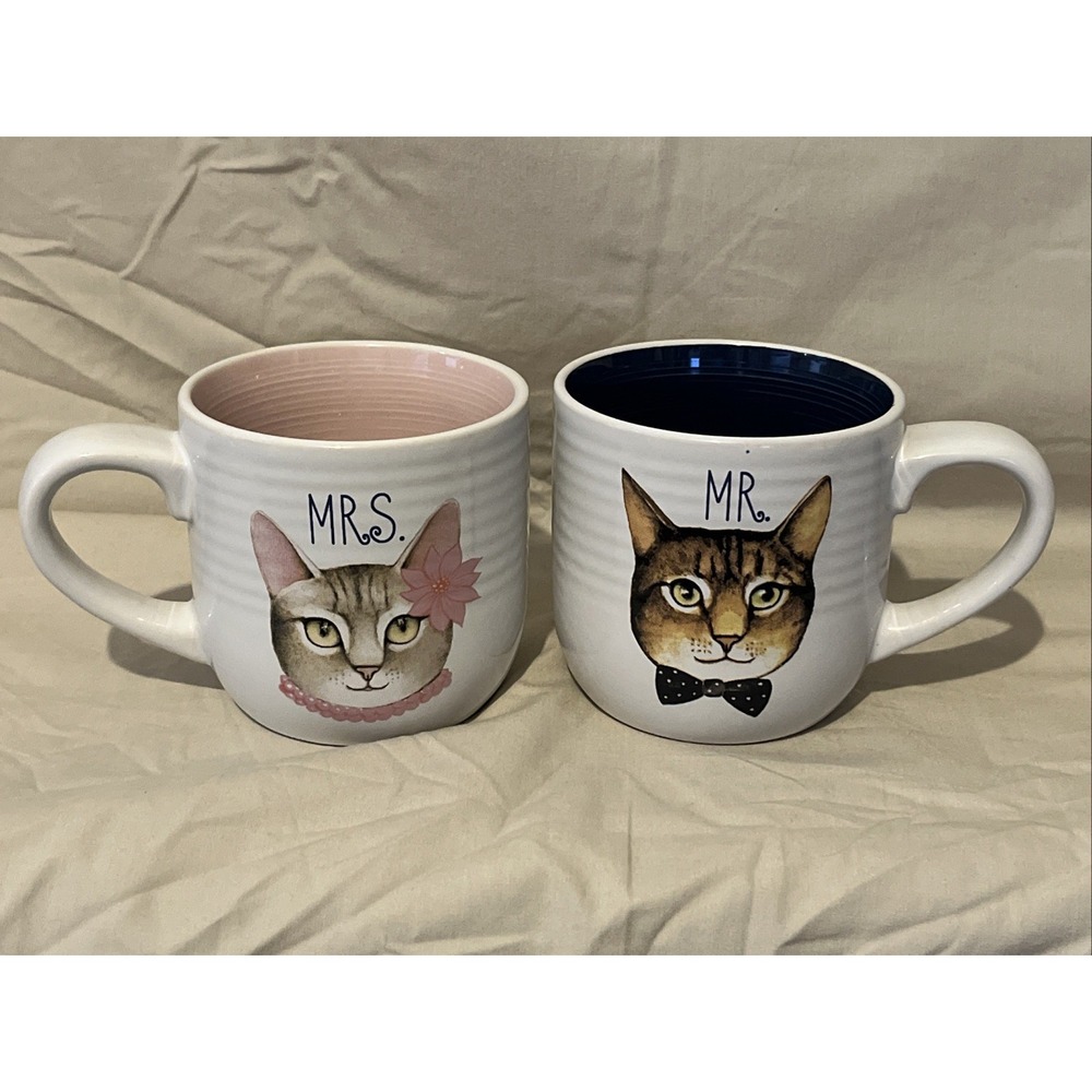 Mr & Mrs Cat Kitty Coffee Mugs 16 Oz Cat Lovers
